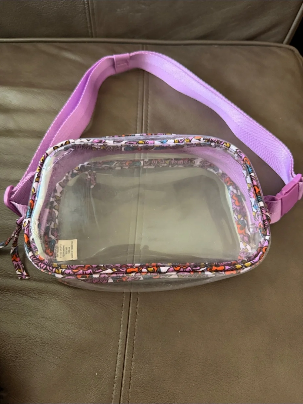 Vera Bradley Clear Crossbody Bag with Purple Strap and Floral Trim
